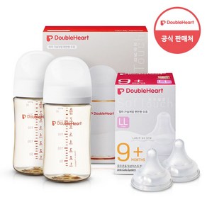 더블하트 모유실감3세대 젖병 트윈팩+젖꼭지2입+물티슈, 1개, 240ml, 제뉴인화이트(LL 2입)