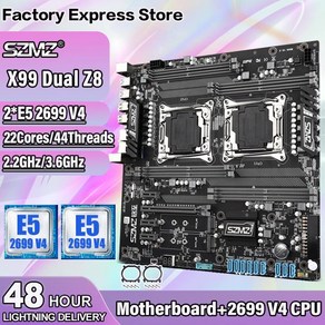 SZMZ X99 듀얼 Z8 세트 2 * E5 2699 V4 CPU 4 채널 2133/ 2400mhz RAM 10 * SATA 3.0 인텔 LGA 2011-3, 01 CHINA_01 마더 보드 + CPU + RAM, 1개