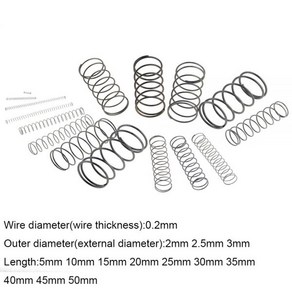 압축스프링 20PCS 0.2*2 2.5 3*5-50mm 스프링 스틸 소형 압축 릴리스 기계식 리턴 압력 OD 2mm 2.5mm 3mm, 1개, 0.2mm