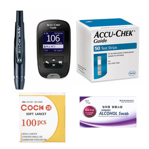 Roche 로슈 아큐첵 가이드 Accu-Chek Guide 혈당측정기 풀세트 (혈당측정기+채혈기+혈당시험지50매+호환채혈침110개+알콜솜100매+전용파우치) SW, 1개