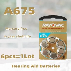 Rayovac PERK 675A675 아연 공기 보청기 배터리 660PCs0 카드 .45V 675A A675 675 PR44, 06 6PCS A675, 한개옵션1