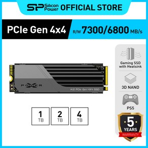 실리콘파워 XS70 히트싱크 NVMe M.2 PCIe Gen 4x4 SSD PS5 호환 up to 7300MB/s, 2TB, 2TB