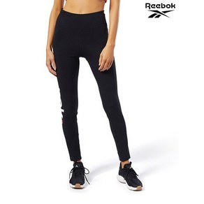 리복 Reebok 여성 블랙 트레이닝 리니어 로고 레깅스 Ctn REPA1F322BK, Black/XS