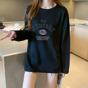 스타일아유 오버핏 봄 가을 여성 라운드 긴팔 데일리 박스 레터링 빈티지 티셔츠 TS2024