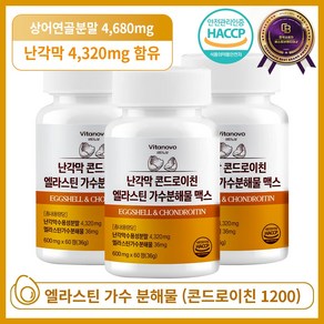비타노보 난각막 콘드로이친 엘라스틴 가수분해물 맥스 HACCP 인증, 3개, 60정