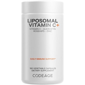 Codeage 리포솜 비타민 C 1500mg 아연 엘더베리 시트러스 바이오플라보노이드 자몽 레몬 오렌지 파우더 케르세틴 및 로즈 힙 과일 함유 - 비건 보충제 - GMO, 1, 1개, 180정