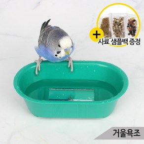 거울욕조 앵무새 장난감 소형새 목욕통 모이통 물놀이, [단일상품], 1개