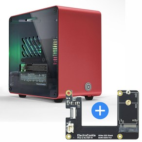 라즈베리파이5 미니타워 알루미늄 방열 케이스 [DT/ Red] + M.2 NVMe SSD 쉴드[ECR5 SSDS]