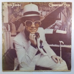 (중고LP 물세척)(빈티지 인테리어용) ELTON JOHN GREATEST HITS/자켓 파손은 수선함/ 음반 재생 가능 하나 튐 현상 잡음 있음