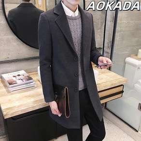 AOKADA 트렌치코트 남자 가을겨울 모직 코트 중장기장 트렌치 남성 스타일리시 슬림핏 외투 3colos