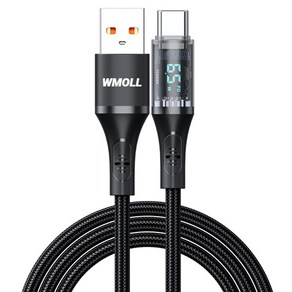 WMOLL PD 65W 고속충전 케이블 디스플레이 USB A to C타입, 1.2m, 블랙, 1개