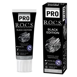 R.O.C.S. 록스 PRO 블랙 에디션 [숯 배합] 효소가 들어간 미백 이빨 94g