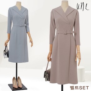 윈(une)[77까지][벨트set]모던절개플레어원피스