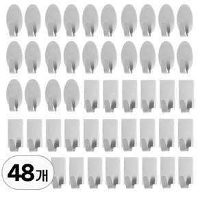 48개 세트 접착식 벽걸이 스텐 후크 벽에 붙이는 강력 벽 옷걸이 무타공 접착 고리 모던 욕실 부착 형 벽후크 훅 행거 걸이, R09061S(48개입, 1세트