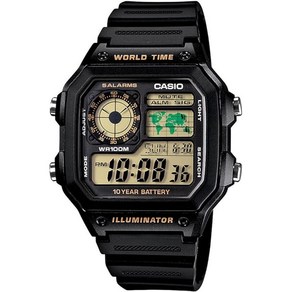 CASIO [카시오] 월드 타임 World Time 디지털 손목시계 AE-1200WH-1BV 블랙 골드 액정 해외 모델