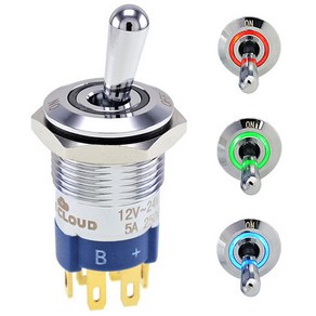 R16-37L RGB LED 방수 메탈 토글스위치 DC12V~24V IP67 16mm Metal Toggle Switch, R16-37L-RGB 3색, 1개