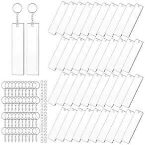 120 조각 직사각형 아크릴 열쇠 고리 공백 투명 아크릴 키 체인 공백, 투명한, 1개