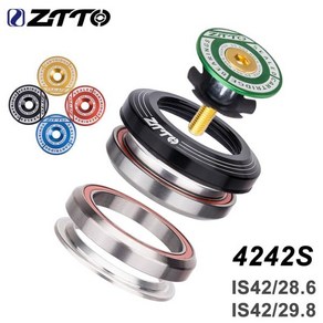 mtb 자전거포크 ZTTO MTB 로드 바이크 프레임 자전거 헤드셋 CNC 1 1/8 인치 28.6mm 스트레이트 튜브 포크 통합 앵글 콘택트 베어링 42mm, 04 4242S  Geen, 1개