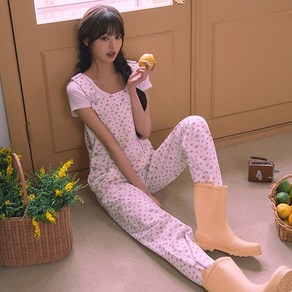 로라로라 FLOWER DENIM OVERALL PANTS