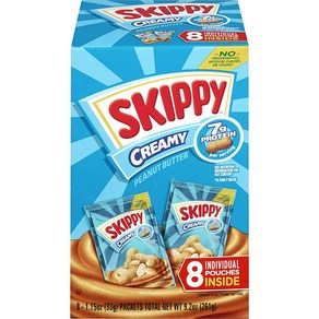 SKIPPY 크리미 땅콩 버터 개별 스퀴즈 팩 32.6g(1.15온스) (파우치 8개), 8개, 32.6g