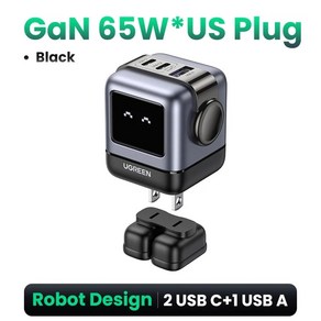 UGREEN 로봇 디자인 30W GaN 충전기 PD 고속 PPS PD3.0 아이폰 호환 15 14 샤오미 삼성 태블릿용 충전, 01 US Plug Black, 1개