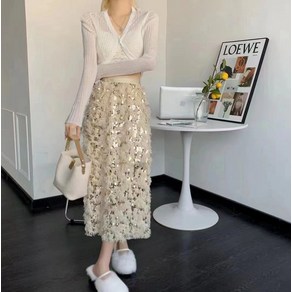 수술 스팽글스커트스팽글 롱스커트 블랙 XL