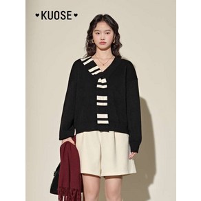 KUOSE 쿠오세 니트 브이넥 스트라이프 넥 스웨터 KSH2412020