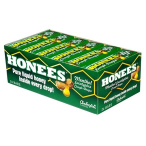 HONEES 허니스 멘솔 유칼립투스 cough 드롭 45g 24팩 Ambosoli Honees Menthol Eucalyptus Cough Dops, 24개