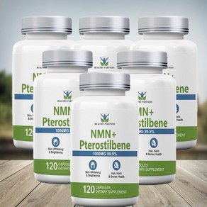 HEALTHY PARTNERS NMN 고함량 순도 1000mg 프테로스틸벤 고함량 순도 99.9% 니코틴아미드 무관세, 120정, 6개