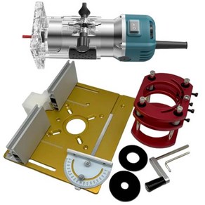 트리머가이드 라우터 리프트 시스템 및 알루미늄 테이블 삽입 플레이트 전기 트리머 목재 조각 슬로팅 머신 6 단 800W