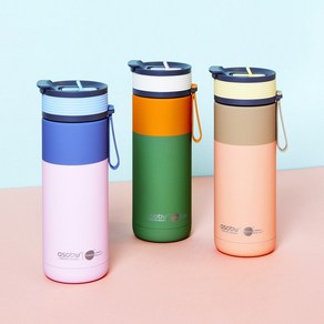 아소부 스테인레스 손잡이 빨대 세라믹 아스펜 보온보냉 텀블러, 파스텔피치, 600ml, 1개