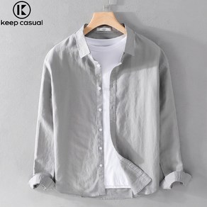 Keep Casual 남성복 면 린넨 긴팔 셔츠 화이트 컬러에 캐주얼 무난 청년 린넨 셔츠