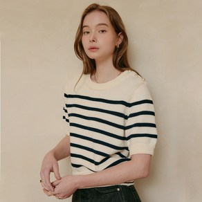 룩캐스트 알마 스트라이프 니트 탑 / ALMA STRIPE KNIT TOP_2colos 561007, M, NAVY, NAVY