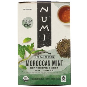 Numi Tea Oganic Hebal Teasan Mooccan Mint Caffeine Fee 18 Tea Bags 1.40 oz (39.6 g), 1개