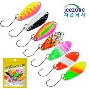 지존낚시 마이크로 스푼 7종세트 2.3g 3g 3.2cm 송어 꺽지 쏘가리 루어낚시 용품, 3g 7종세트, 1세트, 3g