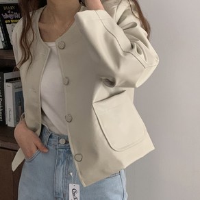 [4컬러] 인조가죽 노카라 레더자켓