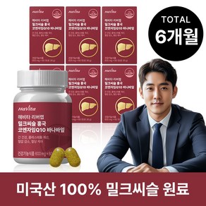 해비타 밀크씨슬 홍국 코엔자임Q10 바나바잎 간건강 콜레스테롤 혈압 혈당케어 영양제, 60정, 6박스