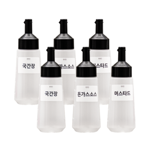 와사다 원터치 소스통 블랙 6개 + 라벨 21종 세트, 1세트, 360ml