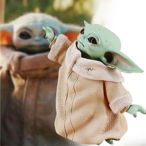 SanBeans 스타 워즈 만달리안 아기 Yoda 그림 소장 장난감 아이 선물 데스크탑 장식(Beige), 1개