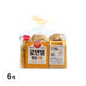 삼립 로만밀 통밀 식빵 홀그레인, 420g, 6개