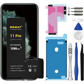 BEBAT아이폰11 PRO 배터리 교체 3700mAh 대용량 Liion 폴리머 모델 A2160 A2215 A2217 전문 수리 도구 키트 포함 아이폰11 프로