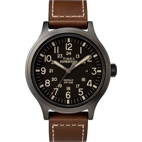 Timex 남성용 TW4B11300 Expedition Scout 43mm 브라운/블랙 가죽 스트랩 시계