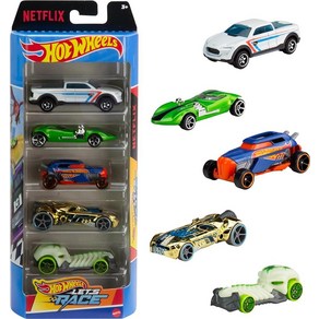 Hot Wheels Toy Cas & Tucks 5팩 애니메이션 넷플릭스 시리즈 Let's Race의 다이캐스트 차량 5개 세트