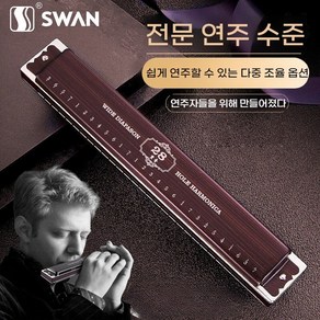 독일 수입 스완 C 크로마틱 28홀 복음 엑센트 싱글 하모니카 전문 연주급 초보자 입문, 블랙, swan-28, 1개