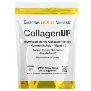 Califonia Gold Nutition (캘리포니아 골드 뉴트리션) Califonia Gold Nutition CollagenUP 히알루론산 및 비타민C 함유 가수분해 해양 콜라겐 펩타이드 무맛 206g (7.26oz), 1개