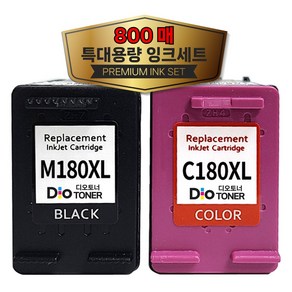 삼성 (800매 특대용량) INK-M180+C180 잉크세트 호환 SL-J1770FW SL-J1660 SL-J1663 SL-J1665 M180XL C180XL 디오토너, 1세트, 검정+컬러