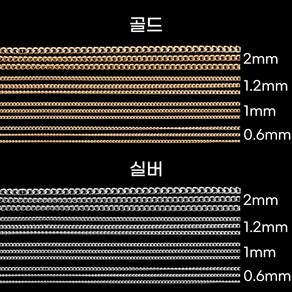 네일 체인 골드 실버 0.6mm /1mm / 1.2mm / 2mm 줄체인, 1개