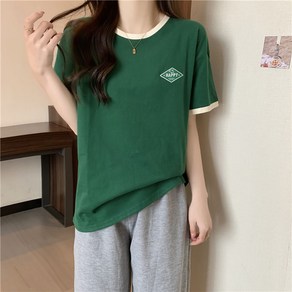 ZIGODAG 1+1 여성 투톤 배색 반팔 티셔츠 캐주얼 심플 데일리룩 ZKYYBQ52675