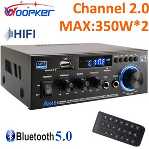 Woopker HiFi 디지털 앰프 AK45 블루투스 MP3 채널 2.0 사운드 AMP 90V-240V 지원 가정용 차량용 최대 350W * 2