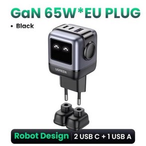 UGREEN 로봇 디자인 고속 충전 4 0 3 0 PPS 65W GaN 충전기 15 14 13 프로 노트북 태블릿 PD, 1 EU GaN 65W Black